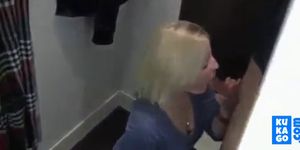 Hot Blonde Slut Blows In A Changing Room - video 1