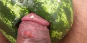 Sexy men screw watermelon