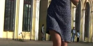 Blonde flashing pussy and boobs on street