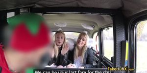 Christmas threesome banging in taxi