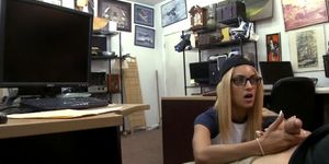 Blonde Dirtbag Sucking Dick In Back Office Of Pawn Shop POV