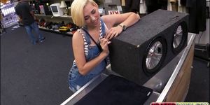 Desperate short hair teen sells her speakers and pussy for good cash