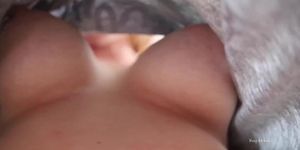 My tits when my boyfriend fucking me. Teen boobs under  the shirt