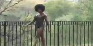 Muscular Ebony Chick Gets Naked Outside