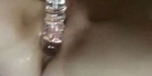 Big glass dildo in pussy and asshole