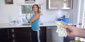 Maid cleans naked for extra money