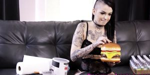 Tattooed slut sucks cock - video 1