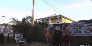 full nude frat house backyard strip contest