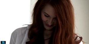 Pale skinned redhead gets a cock up her ass