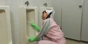 Asian bathroom attendant is in the mens part6 - video 3