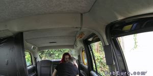 Redhead with huge tits in fake taxi