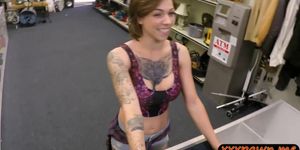 Tattooed woman sucks off and smashed by nasty pawn guy