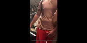 can't stop grabbing his bulge in crowded subway station. Hot public grab