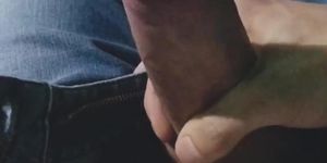 Boy cum just holding a dick in his hand while mother is in the toilet
