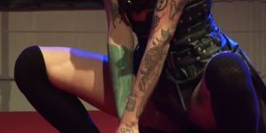 PORNONSTAGE - tattooed fisting babes on porn stage