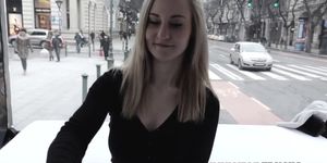 Pulled euro squirted with cum in public