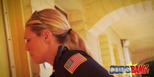 Chesty Female Cops Kiss While Taking Turns On Throbbing Black Cock