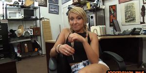 Pretty blonde screwed by nasty pawn man inside his office