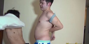 Fat asian dude jizzed