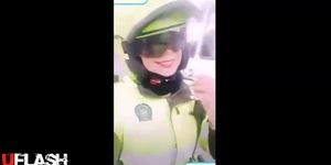 Latina Motorcycle Cop Selfie