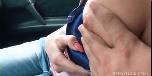 Lovely teen working horny shaft in the car
