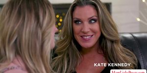 Jealous stepmom Kayla Paige licks her stepdaughter Kate Kennedys pussy