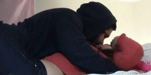 Horny coeds kissing and fucking in dorm room gangbang