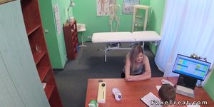 Shaved pussy blonde rides doctor