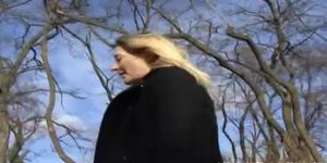 Sexy blond milf gives a head and ass in public