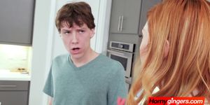 Ginger babe asks her friend for help by taking his dick in her pussy