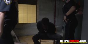 Naughty milf cops bust black dude as they take him to their private spot