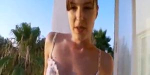 Famous european chick fingering outdoors