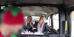 Two blonde angels sharing cock in fake taxi