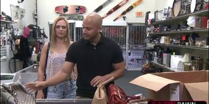 Beautiful blonde bag seller fucks Shawn