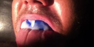 Cumpilation of self facial on my mouthguards and fetish sports gear