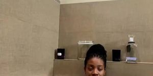 Thick black girl in shower