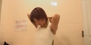Mirai Hoshino is watched while rubbing her snatch after shower