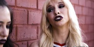 Goth cheerleaders got fucked in a foursome (Kenzie Reeves, Kira Noir, Mary Jane Wilde)