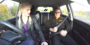 Fake Driving School Sloppy titwank and backseat blowjob with big boobs Brit