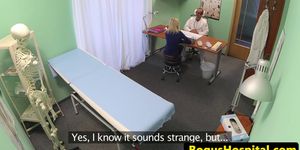 FAKEHUB - Skinny patient squirts while doc fingers vag