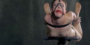 Tied up bdsm sub penetrated with big toy