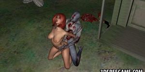 3D cartoon redhead babe gets fucked by a zombie