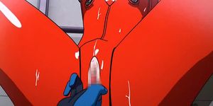 Animated babe in red getting pumped