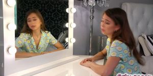 Riley sticks out her tongue playfully and Carter follows suit (Riley Reid, Carter Cruise)