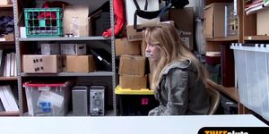 Blonde fucked by a security guard at the back office