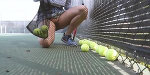 Playing tennis with no panties on.