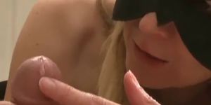 Sexy blonde milf with black mask gets precum and huge cumblast