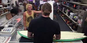 GAY PAWN SHOPS - Straight surfer sucking for cash at the pawnshop