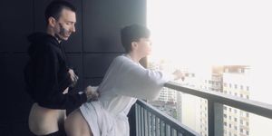 went to the shared balcony to smoke at the same time we had sex