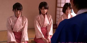 ERITO - Petite femdom Japanese kimono babes jump on dude